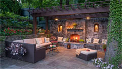 Outdoor fire place and patio area at Westchester County home